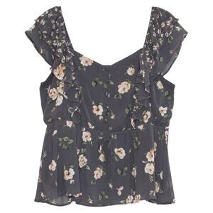 Torrid Ruffle Top Flutter Sleeve Peplum Floral Gray Cottagecore Plus Size 2 2X